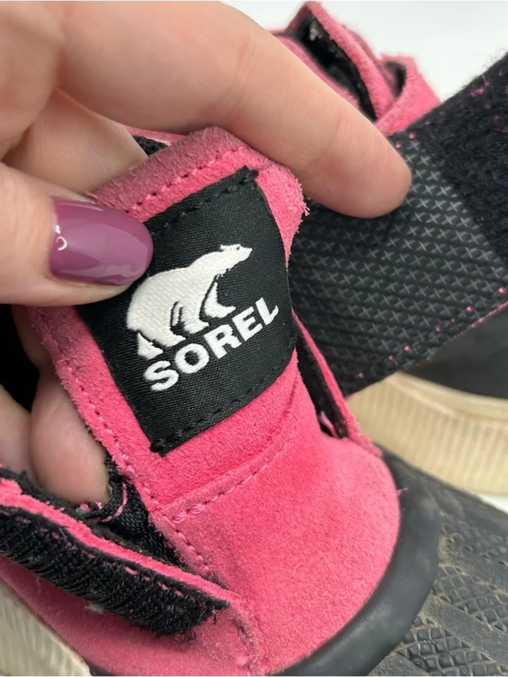 Sorel Duck Boots Girls Pink Waterproof Ankle Hook & Loop Strap Rubber Toe Size 7